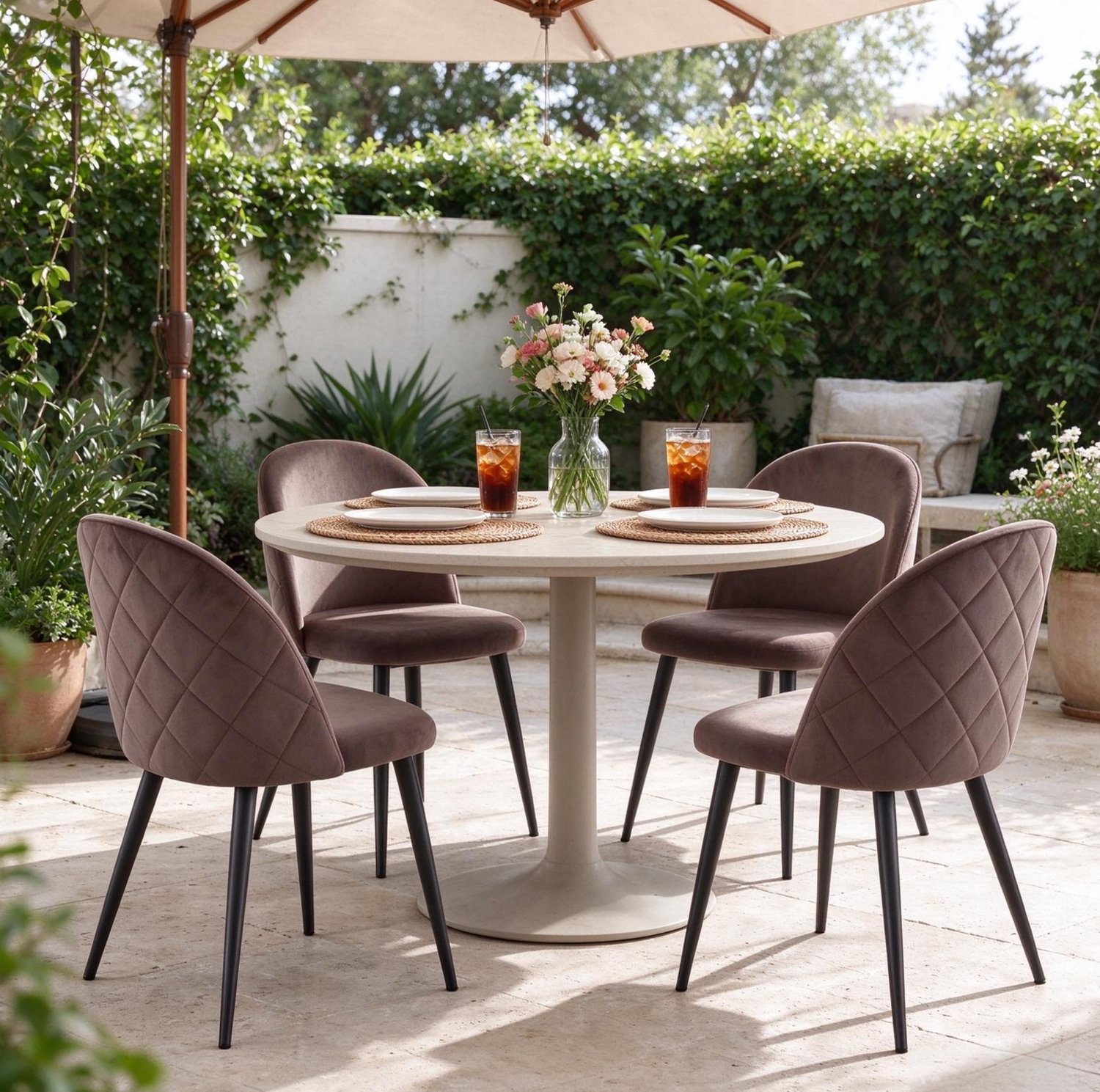 HAUSS SPOLE Eetkamerstoelen - Set van 4 - Gebogen Rugleuning en Zachte Zitting - Voor Eetkamer en Keuken - Fluweel en Metaal - Bruin Bruin / taupe