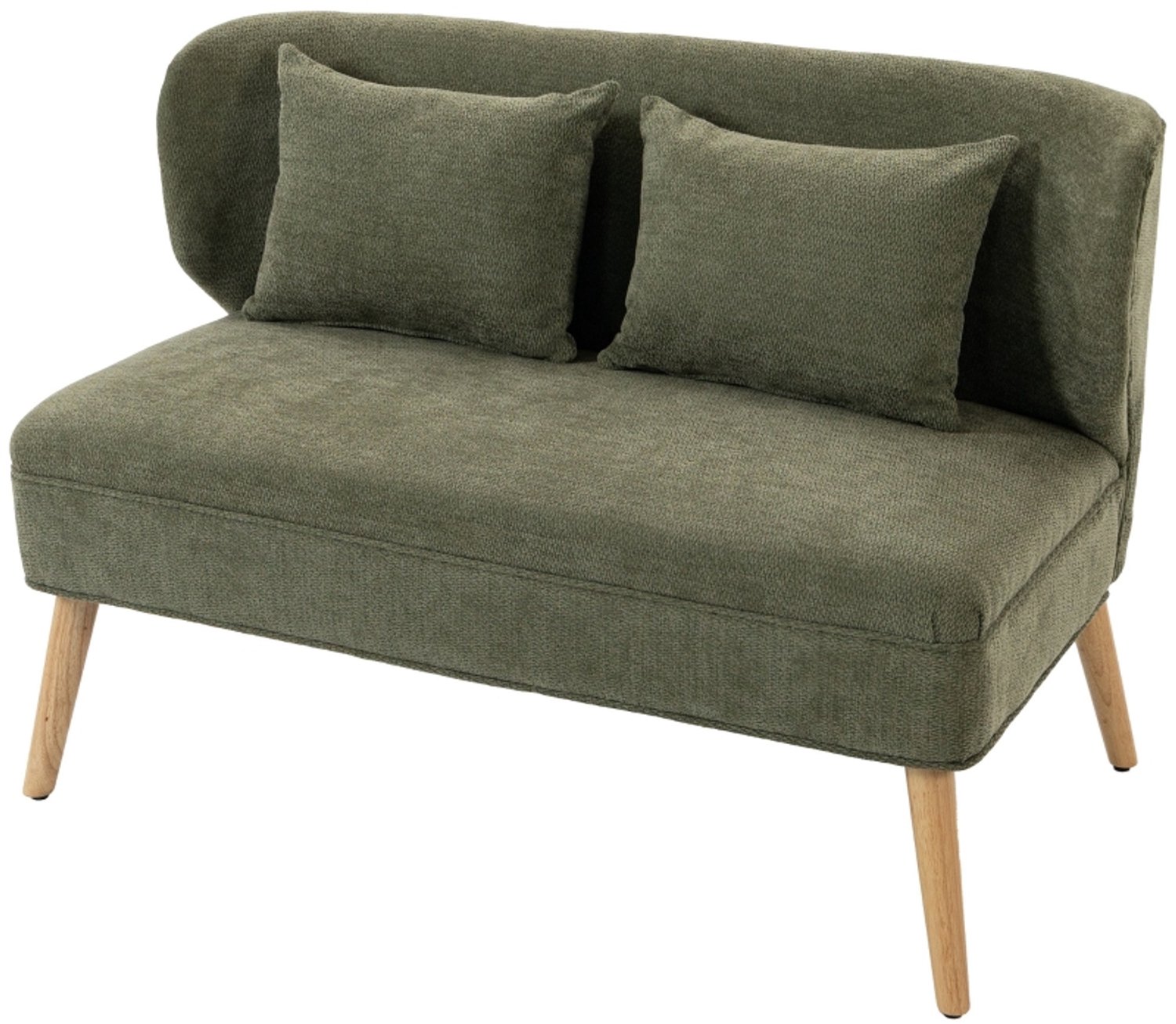 FloraGrace Zitbank 2-Zits 117 cm - Oorvormige Rugleuning en Dikke Zitting - Voor Woonkamer en Slaapkamer - Chenille en Hout - Donkergroen