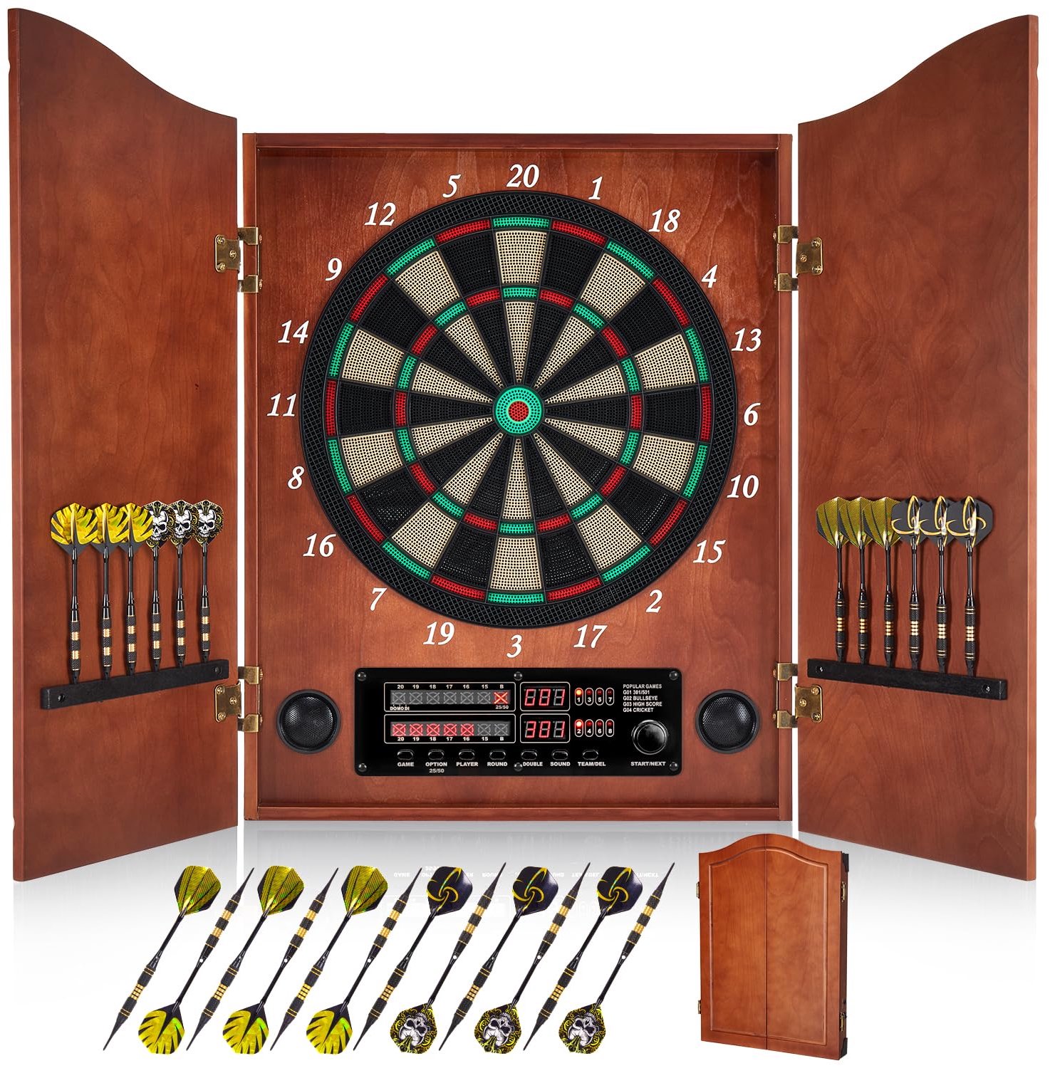 Dartbord Elektronisch - Houten Dartbordkast - Inclusief 12 Bronzen Soft Tip Darts - Decoratief voor Binnenspellen - Elegant Ontwerp - Geschikt voor Elke Ruimte
