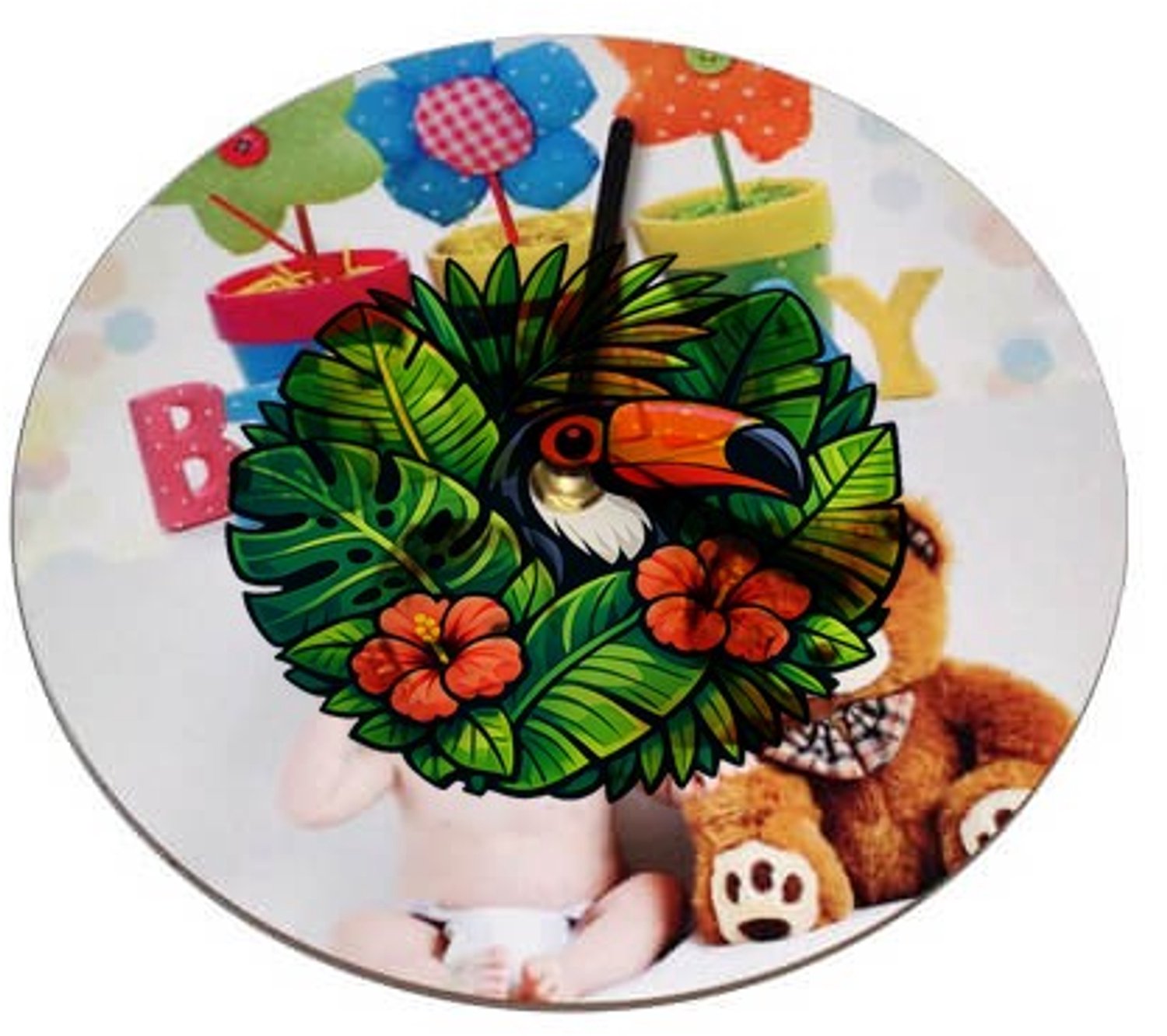 Mr Cadeautjes Klok rond Ø 19 - design Tropische bladeren met toekan | cadeau Wit