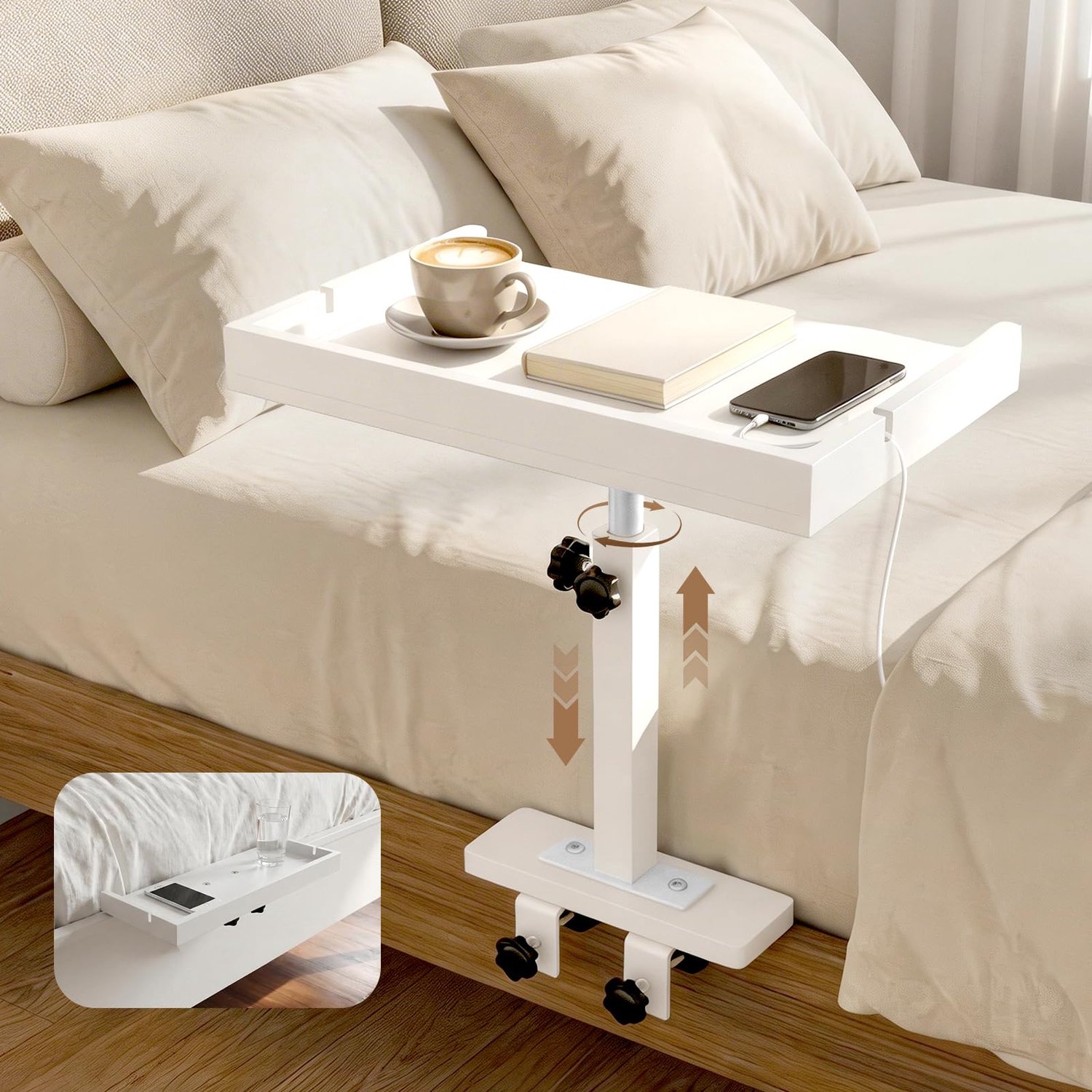 Bedtafel met Haken - Verstelbare Bed Shelf voor Bunk Bed en Camper