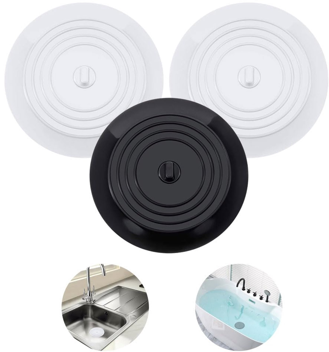 Afvoerstop 3 stuks - Siliconen Badstop - Universele Stop - Afvoerplug Wastafel - Afvoerplug Douche - Diameter 15 cm
