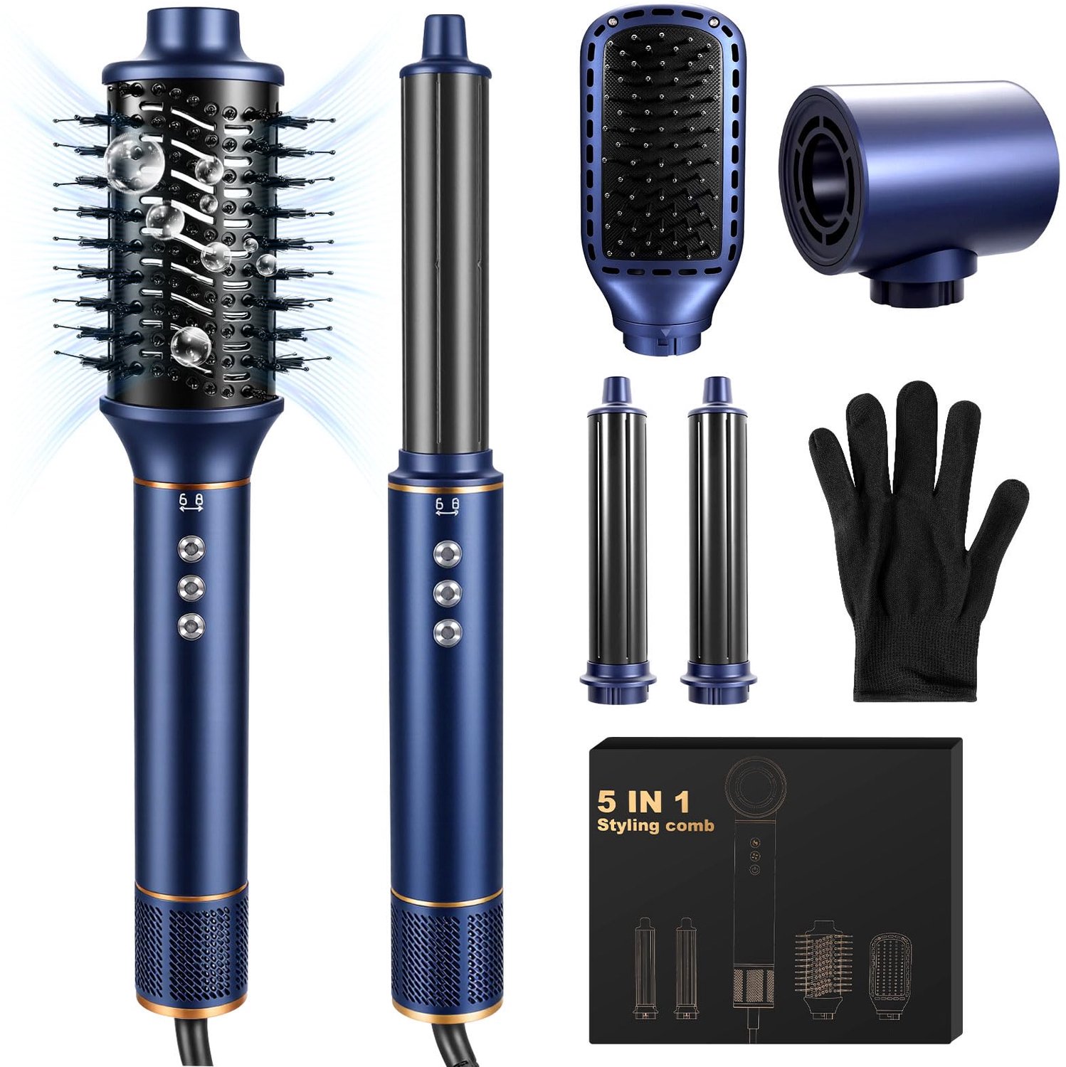 5-in-1 Haardroger met Air Brush - 1400W Blauw