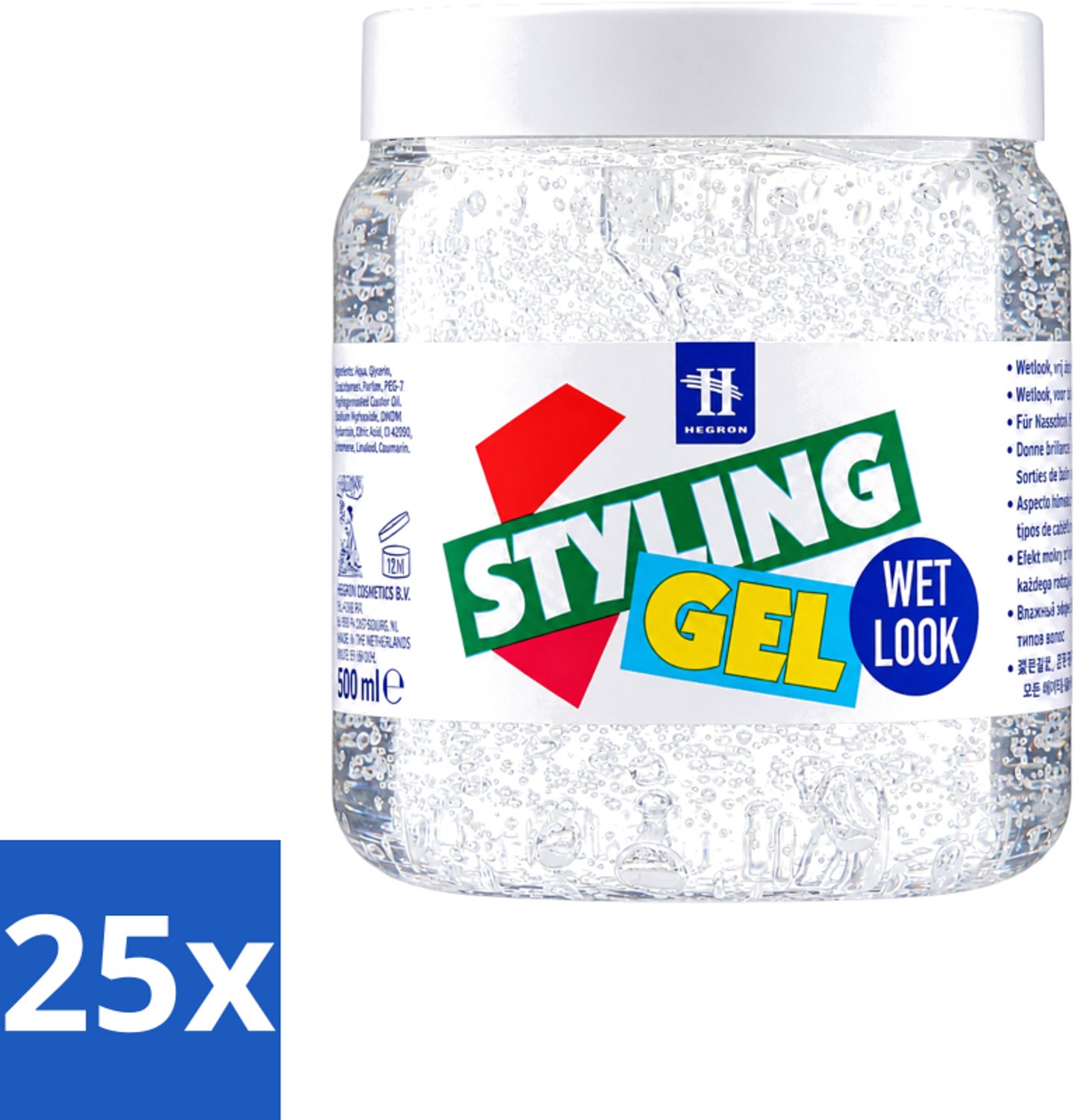 25 x Hegron - Styling Gel - Wetlook Wit - Glanzende Afwerking - 500 ml - Voordeelverpakking - 25 stuks