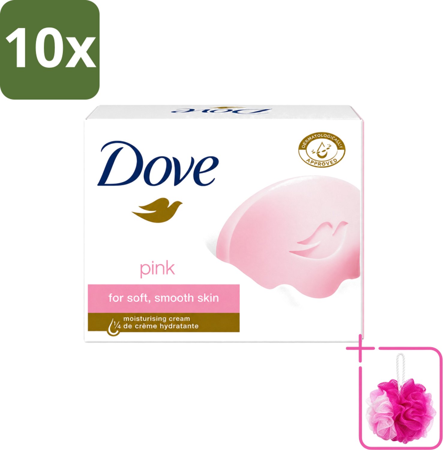 10 x Dove - Zeep - Pink - Hydraterend - 90 g - Bulkverpakking - Dove Pink Beauty Cream Bar - Douchemop - Hydraterende zeep