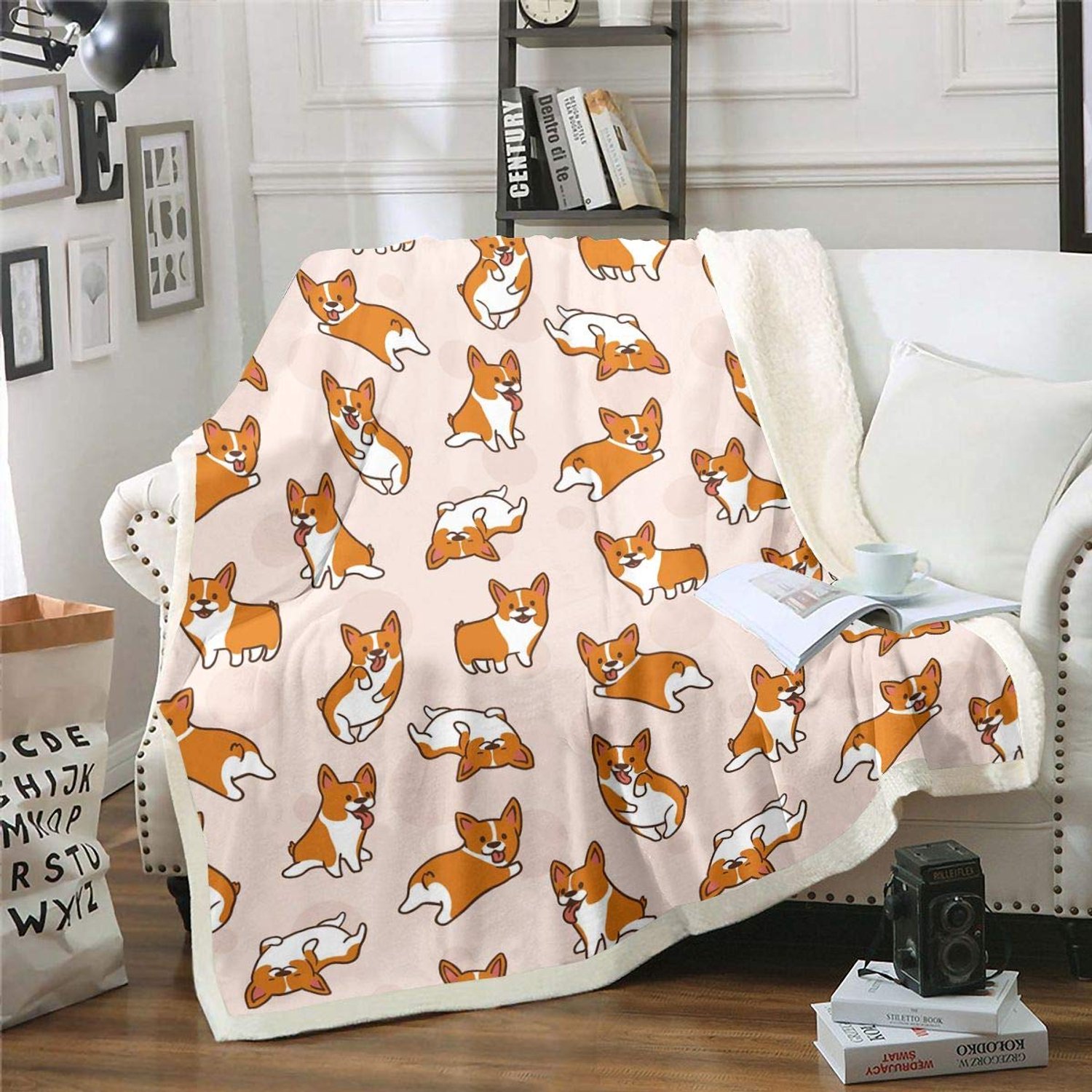 Kinder Fleece Deken met Corgi Patroon - Beige - 76 x 105 cm