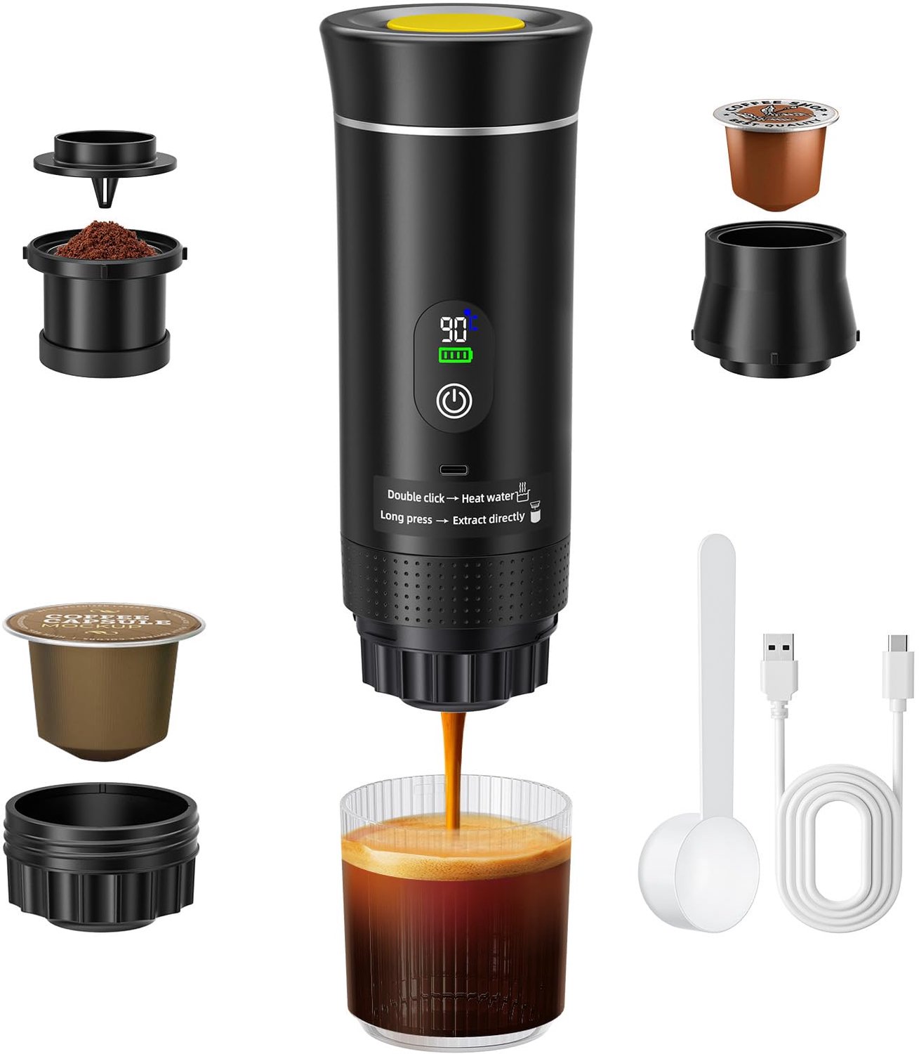 Draagbare Elektrische Espressomachine - 80ml - Zwart