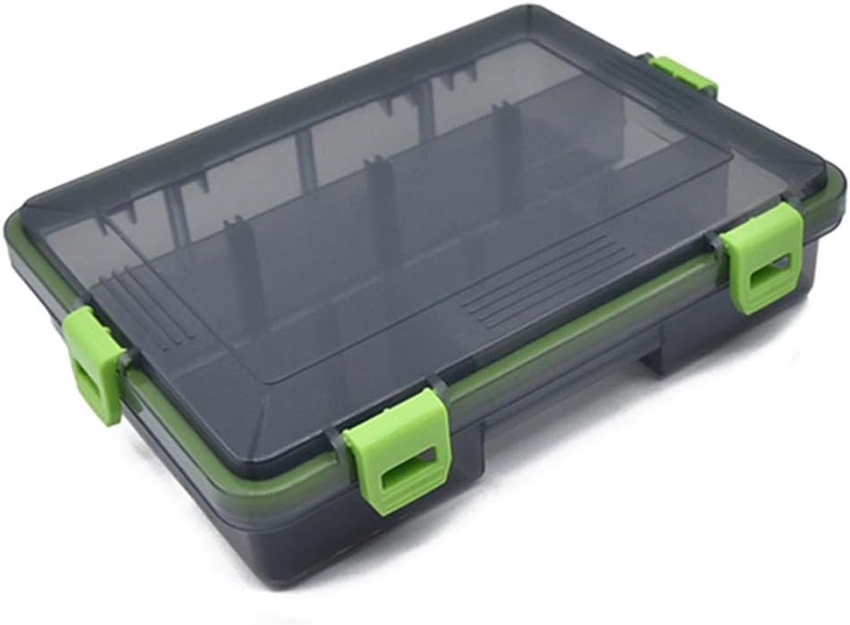 Dubbelzijdige transparante plastic visdoos voor het organiseren van kunstaas, met 11 vakken voor haken en kleine accessoires, ideaal voor vissers en hengelsportliefhebbers