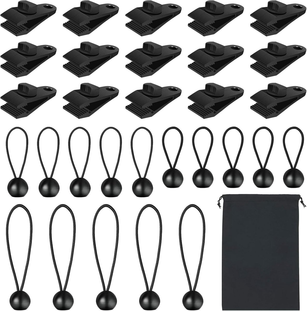 Dekzeilklemmen 31 Set, Inclusief Tentenclip, TentRubber Spanner, Zeilclip, Klemmen voor Luifels, en Veel Meer, Ideaal voor Zeilen, Klussen & Gereedschap