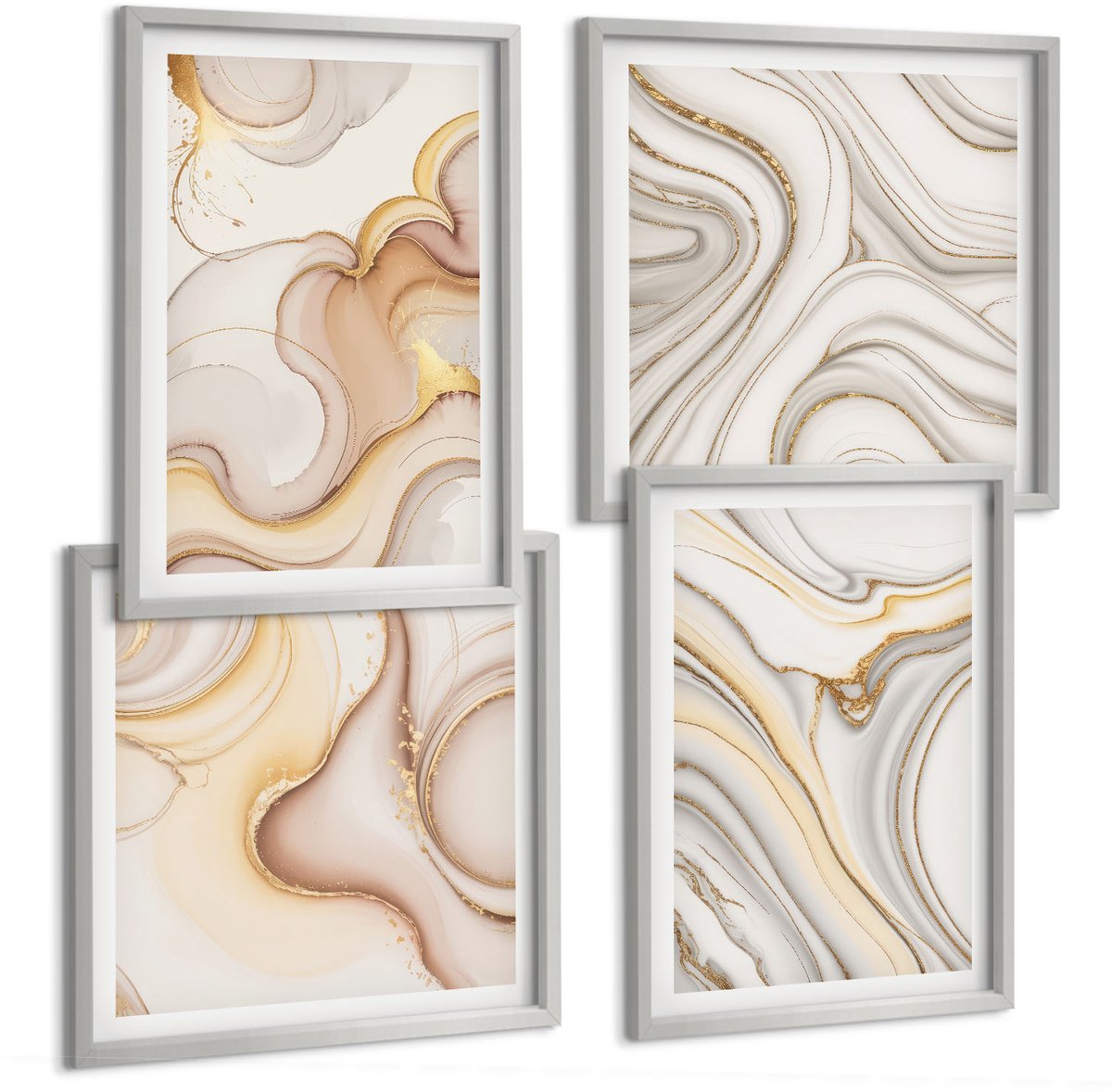 Coloray 4-Delige Schilderij Set - Lineaire Abstracte Motieven, Stijlvolle Decoratie - 40 x 40 cm En 40 x 60 cm - Muurdecoratie - Interieur Decoratie - Stijlvolle Muurdecoratie