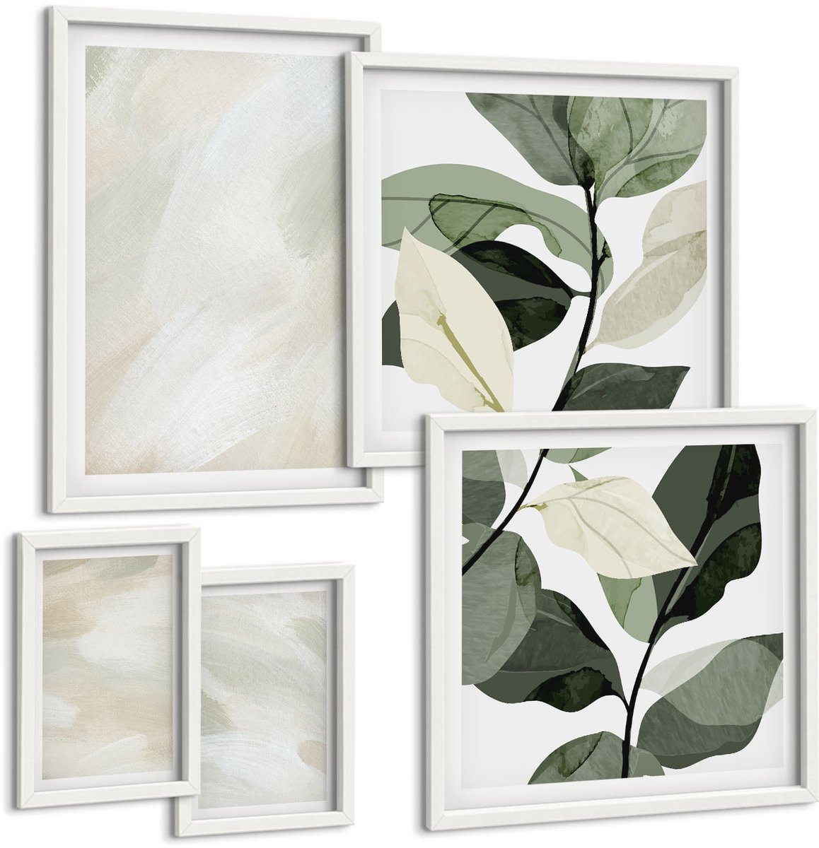 Coloray 5-Delige Schilderij Set - Heldere Abstracte Schilderijen Op Canvas, Delicate Boho-Stijl - 50 x 50 cm, 20 x 30 cm En 40 x 60 cm - Wanddecoratie - Schilderijen Set - Interieur - Woonkamer Decoratie