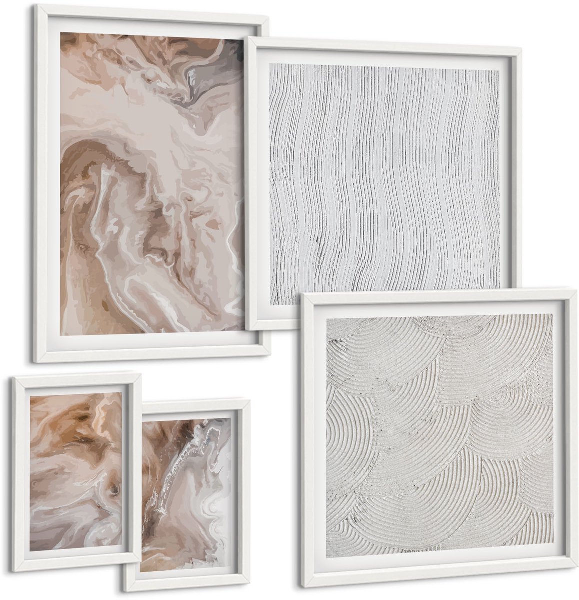 Coloray 5-Delige Schilderij Set - Abstracte Marmerpatronen Met Steenstructuur - 50 x 50 cm, 20 x 30 cm En 40 x 60 cm - Decoratieve Schilderijen - Wanddecoratie - Hal - Stijlvolle Muurdecoratie