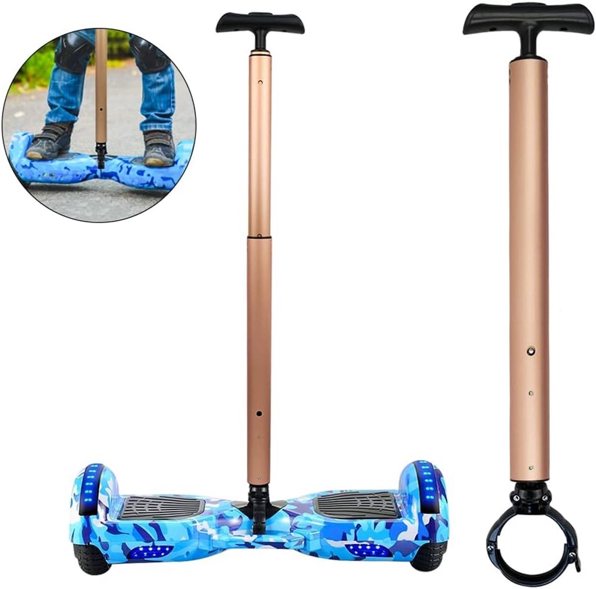 Aluminium Balans Scooter Stuur voor 6.5CM (2.56") Diameter Roller Twee Wielen Scooter, Beginner Elektrische Hoverboard Stand, Smart Hoverscooter Ondersteuning Stuur - Goud