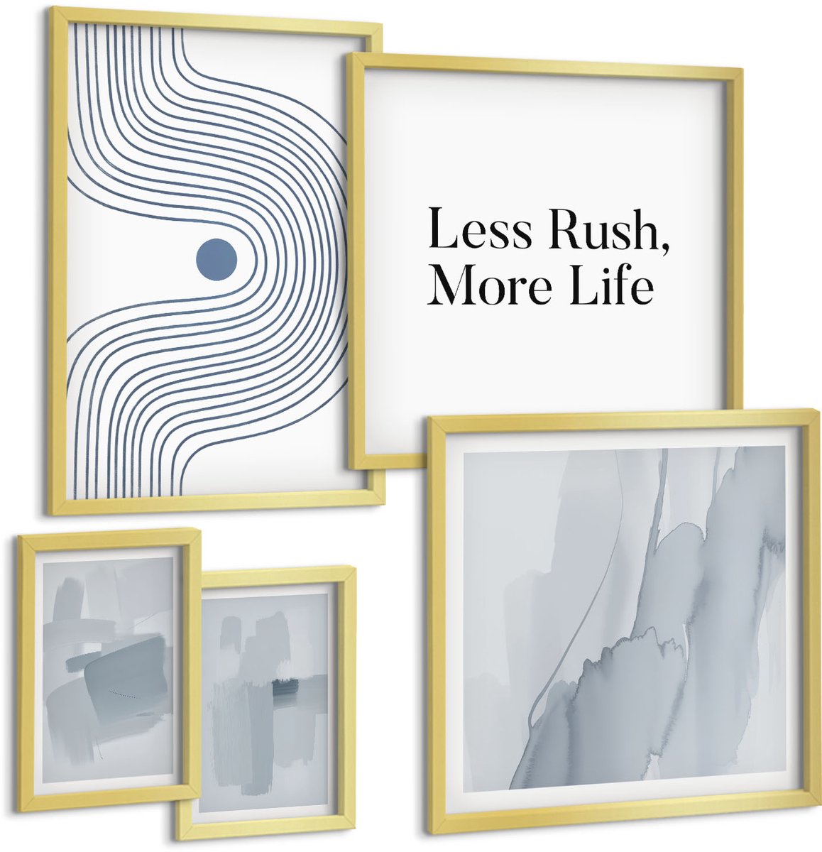 Coloray 5-Delige Schilderij Set - Moderne Abstracte Grafische Vormgeving Met Een Minimalistische Boodschap. - 50 x 50 cm, 20 x 30 cm En 40 x 60 cm - Wanddecoratie - Muurdecoratie - Woonkamer - Stijlvolle Muurdecoratie