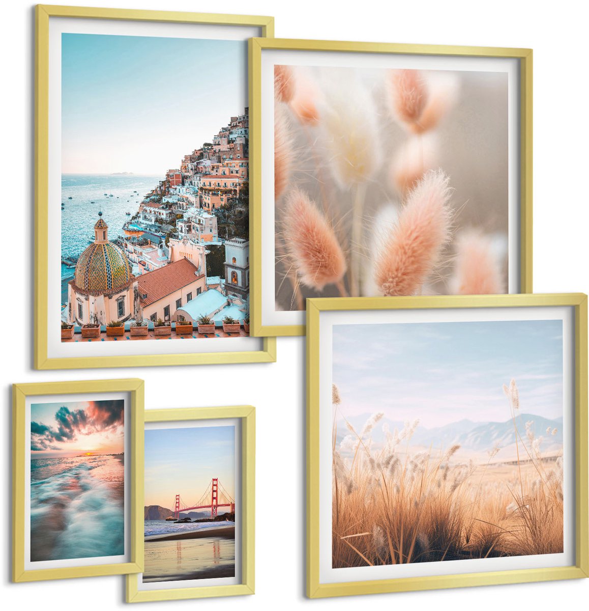Coloray 5-Delige Schilderij Set - Kustlandschappen En Natuurlijke Schoonheid - 50 x 50 cm, 20 x 30 cm En 40 x 60 cm - Decoratieve Schilderijen - Wanddecoratie - Hal - Moderne Wanddecoratie