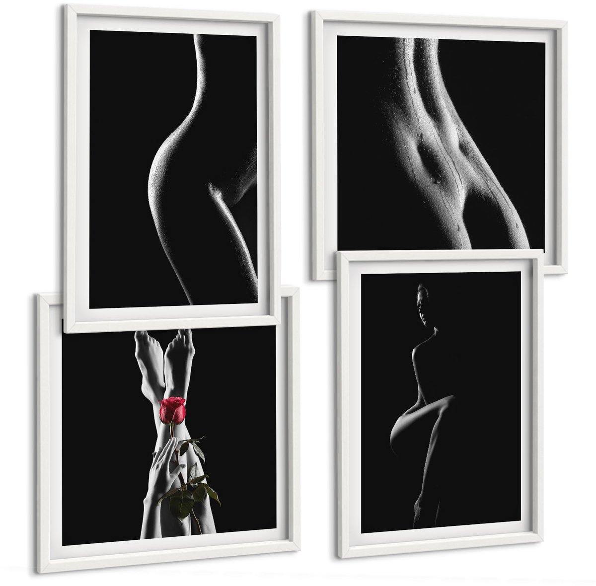 Coloray 4-Delige Schilderij Set - Erotische Afbeeldingen Van Vrouwelijke Silhouetten In Zwart-Wit - 40 x 40 En 40 x 60 - Decoratieve Muurdecoratie - Slaapkamer - Decoratieve Schilderijen