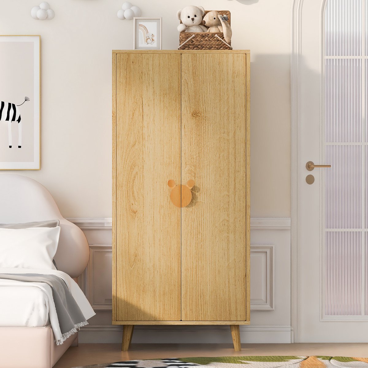 VVBV Kledingkast 70x55x170 cm – Opbergruimte – Minimalistisch – Modern Design – Voor Slaapkamer – Natuurlijk Hout Naturel