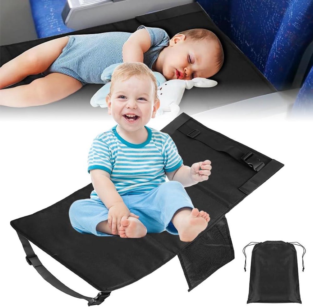 Voetsteun Vliegtuig - Kinderzitverlenging - Comfortabel Reizen - Geruisloos en Snel - 80 x 45 cm - Zwart