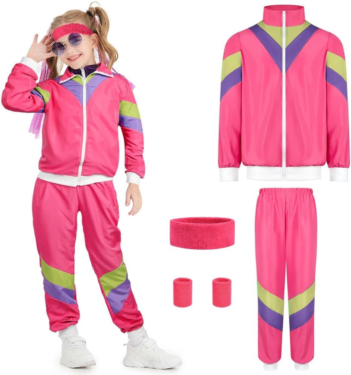 Trainingspak voor kinderen, jaren 80, jaren 90, retro sportpakje, stijlvolle hiphopkostuums voor jongens en meisjes, retro modieuze outfit voor kinderen, voor feest of Kerstmis