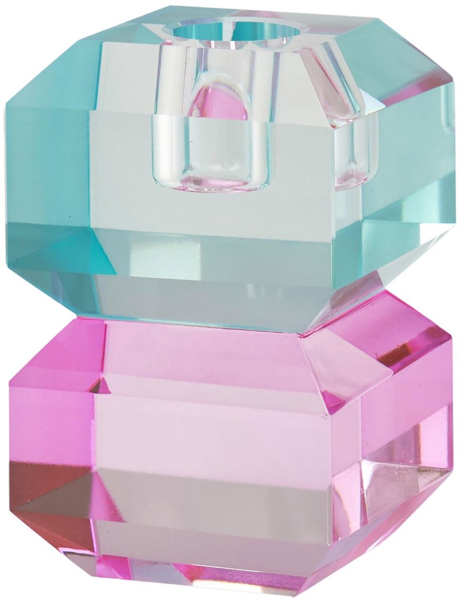 Kandelaar H9cm, vierkant, blauw/roze, gs, 6x9x6cm