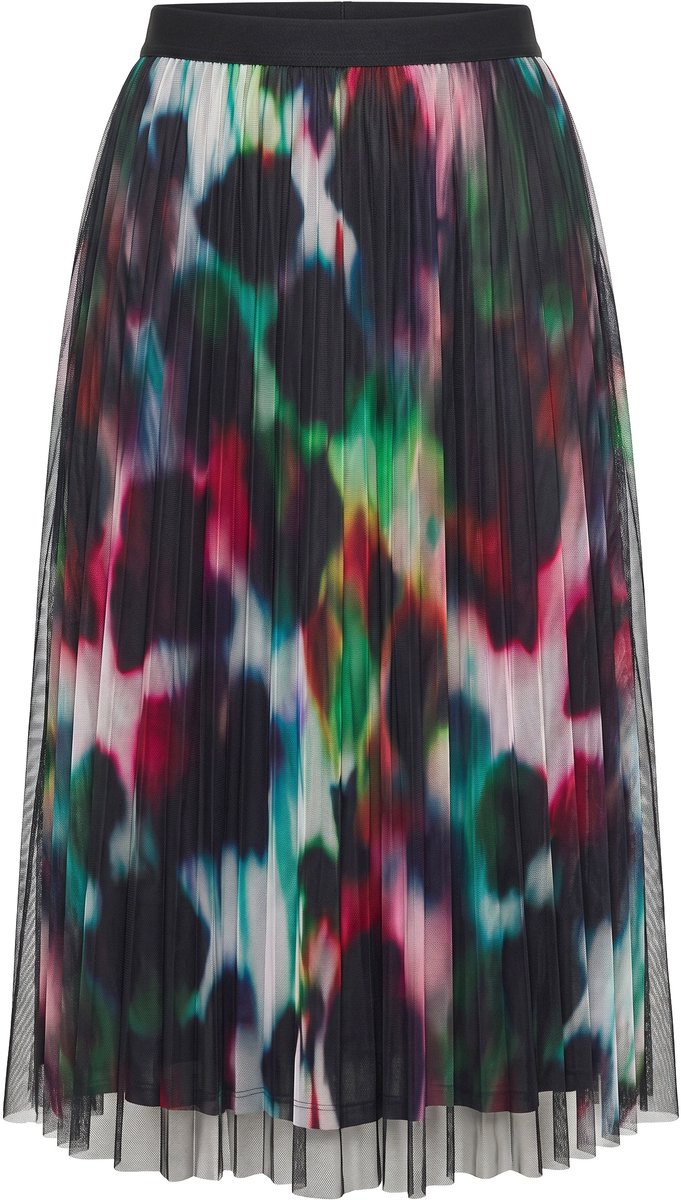 MIAMODA - Dames - Mesh midi-rok A-lijn onderrok met print - Zwart - Maat 58