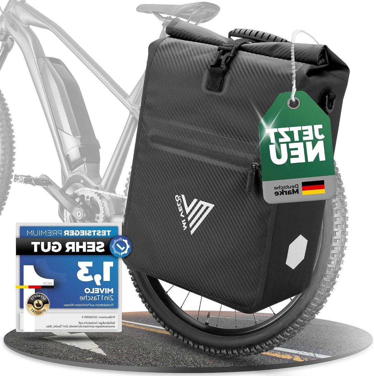 Fietstas Bagagedrager - Dubbele Fietstas - Waterdicht Transport - 2-in-1 Functie - 25 Liter - Zwart Carbon