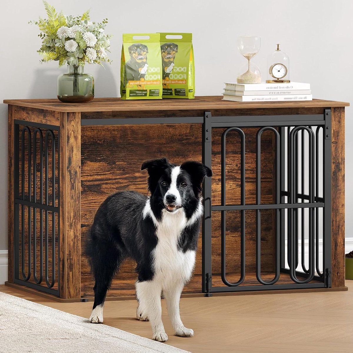 Hondenkooi Meubel - Hondenbox Bench - Huisdier Rustplek - Dubbele Schuifdeuren - 100 x 60 x 62.4 cm - Bruin