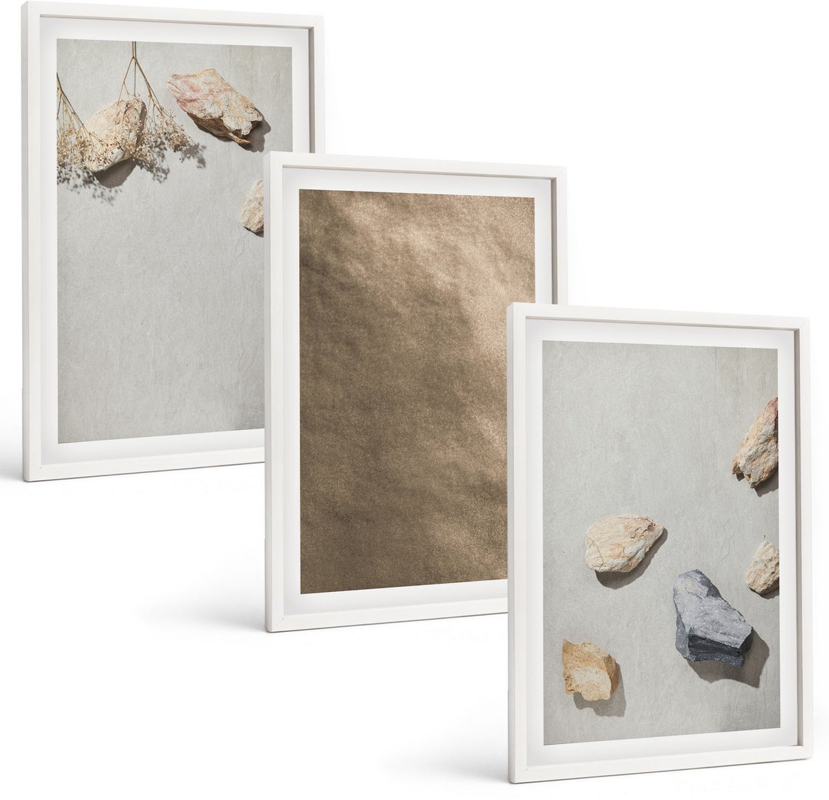 Coloray 3-Delige Schilderij Set - Strandstenen, Natuurlijke Structuren - 40 x 60 - Decoratieve Schilderijen - Woonkamer - Interieur - Stijlvolle Muurdecoratie