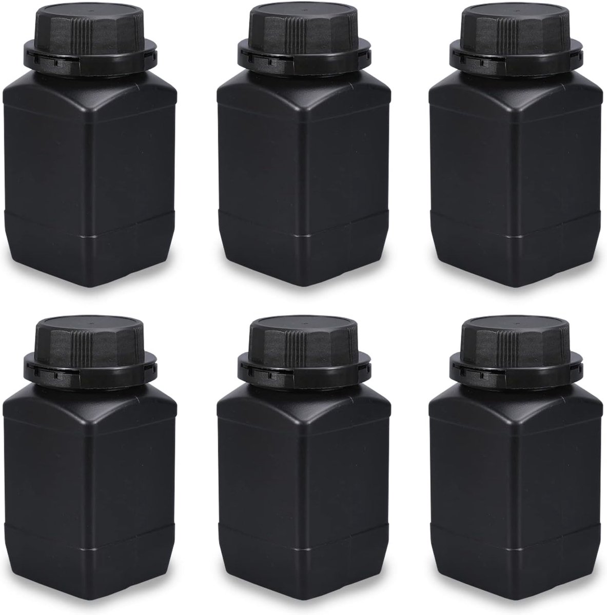 6 stuks 500 ml brede hals HDPE plastic flessen met schroefdoppen, leeg chemisch fles, laboratoriumfles voor laboratorium, keuken of hobby (zwart)