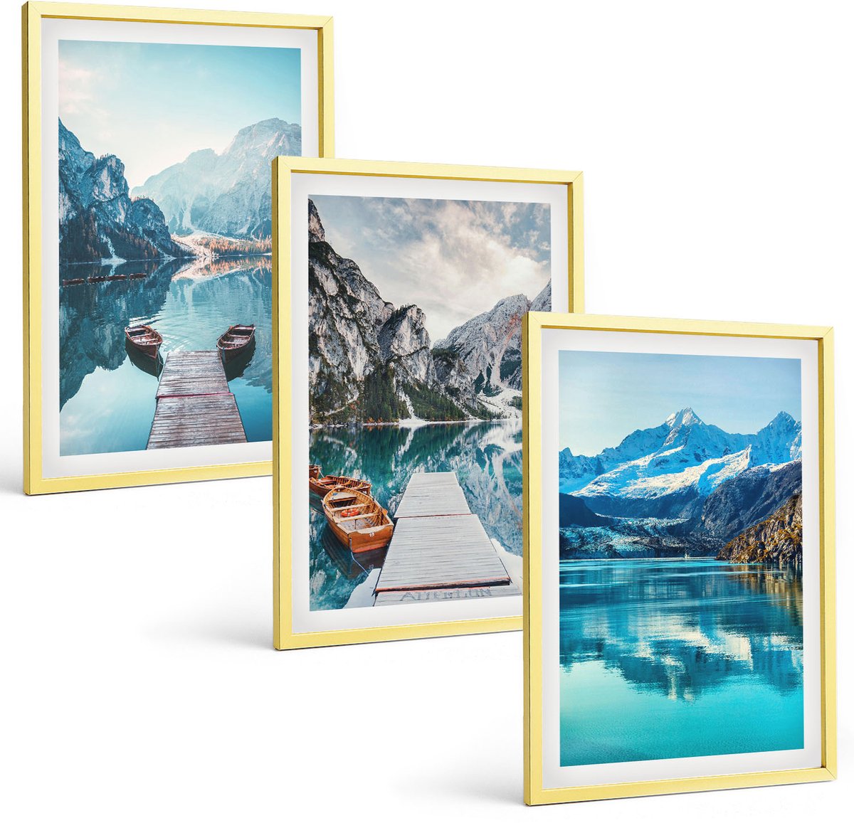 Coloray 3-Delige Schilderij Set - Herfstkleuren, Lelievijver, Fietsen Op Het Terras - 40 x 40 cm En 40 x 60 cm - Wanddecoratie - Woonkamer Decoratie - Interieur Decoratie