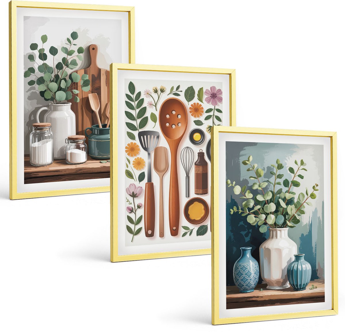 Coloray 3-Delige Schilderij Set - Paardenbloemen Op Een Pastelkleurige Achtergrond - 40 x 40 cm En 40 x 60 cm - Stijlvolle Muurdecoratie - Slaapkamer - Moderne Wanddecoratie
