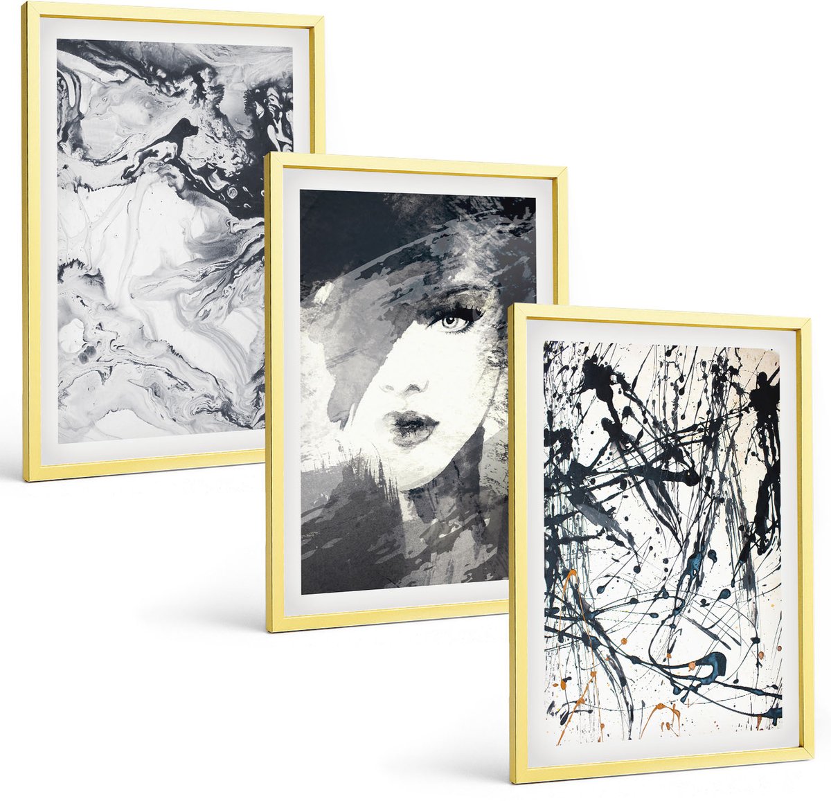 Coloray 3-Delige Schilderij Set - Berglandschap Met Rendieren, Paarden En Een Weg - 40 x 40 cm En 40 x 60 cm - Wanddecoratie - Muurdecoratie - Woonkamer - Stijlvolle Muurdecoratie