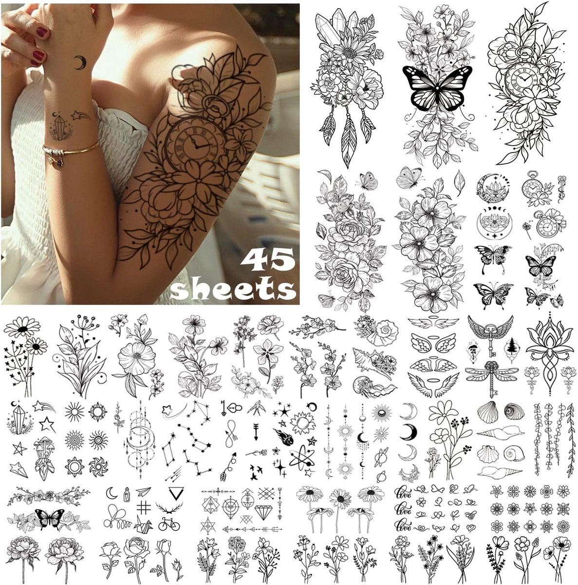 Tijdelijke tatoeages voor volwassenen, personaliseerbaar, 3D-tatoeages, realistisch, tijdelijke tatoeages voor volwassenen, waterdicht