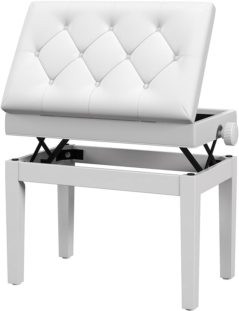 Pianobank - in hoogte verstelbare keyboardbank van massief hout - opbergvak - 55 x 33 x 48-58 cm - wit