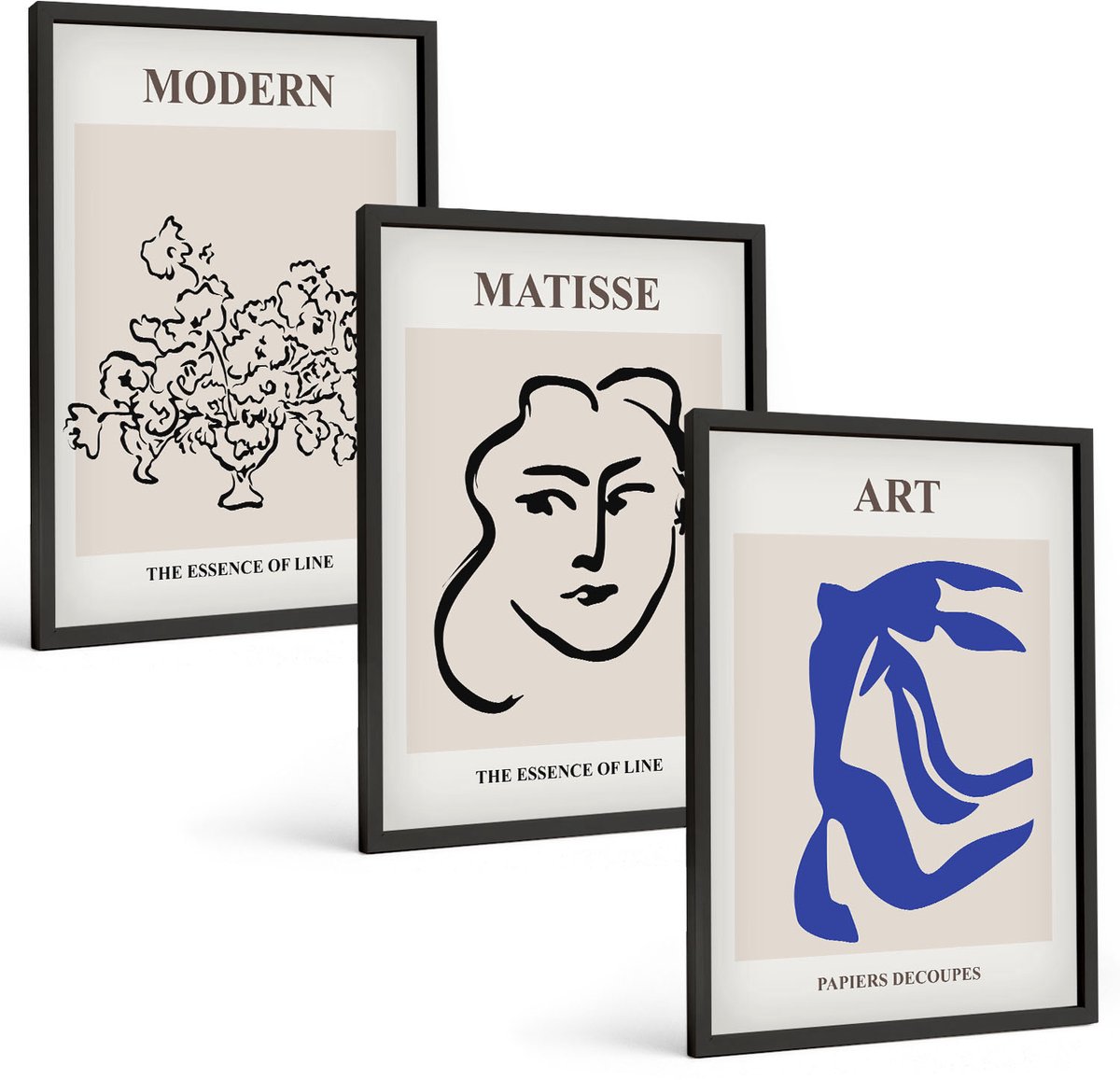 Coloray 3-Delige Schilderij Set - Abstracte Posters In De Minimalistische Stijl Van Henri Matisse. - 40 x 60 cm - Stijlvolle Muurdecoratie - Slaapkamer - Wanddecoratie