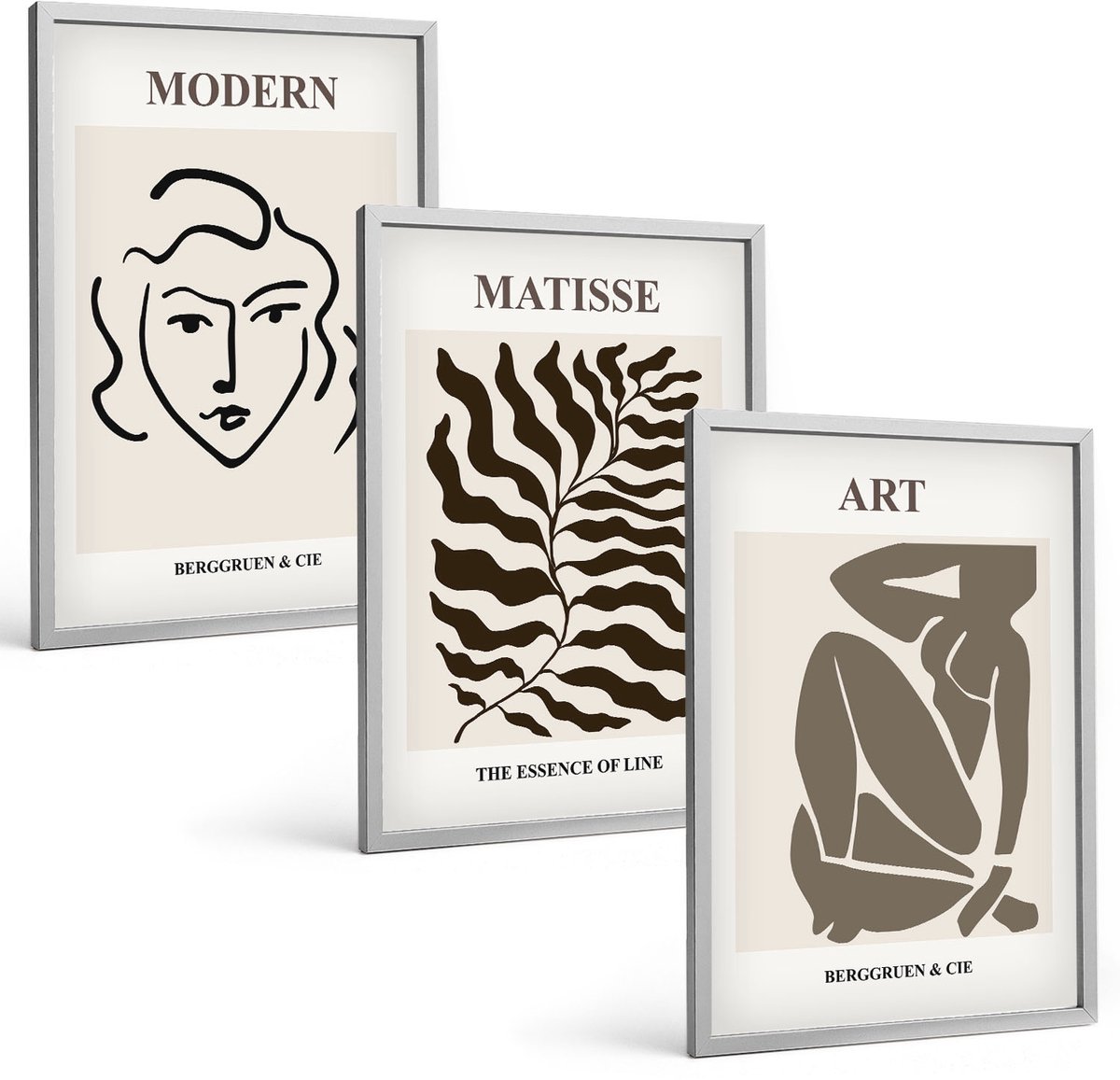Coloray 3-Delige Schilderij Set - Stijlvolle Afbeeldingen Met Lijnen En Figuren In Neutrale Kleuren. - 40 x 60 cm - Stijlvolle Muurdecoratie - Slaapkamer - Moderne Wanddecoratie