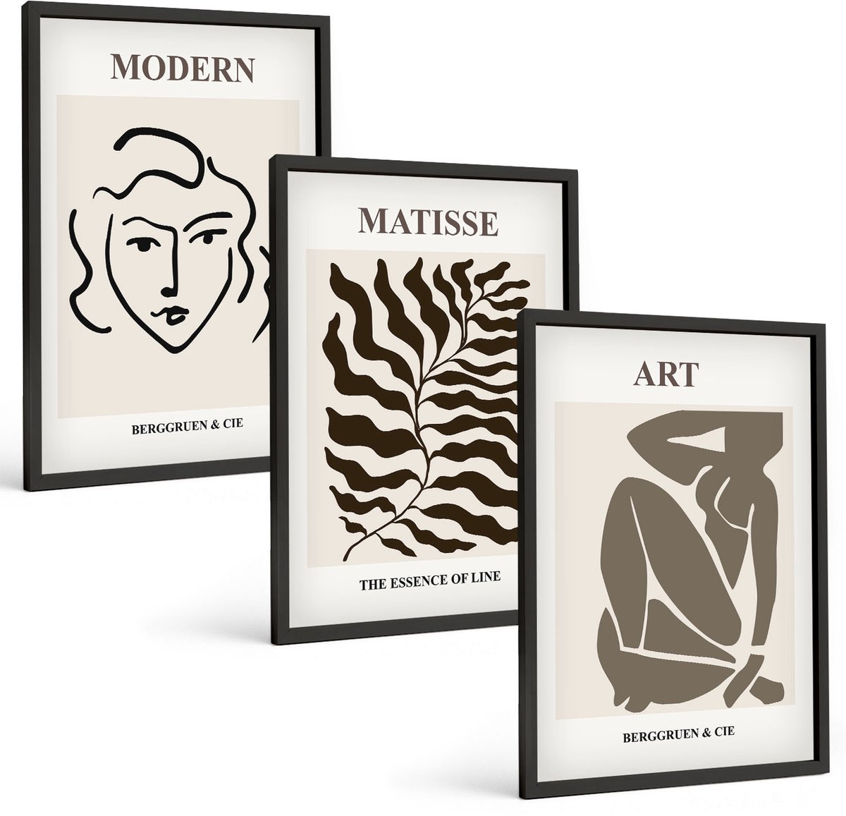 Coloray 3-Delige Schilderij Set - Stijlvolle Afbeeldingen Met Lijnen En Figuren In Neutrale Kleuren. - 40 x 60 cm - Stijlvolle Muurdecoratie - Slaapkamer - Decoratieve Schilderijen