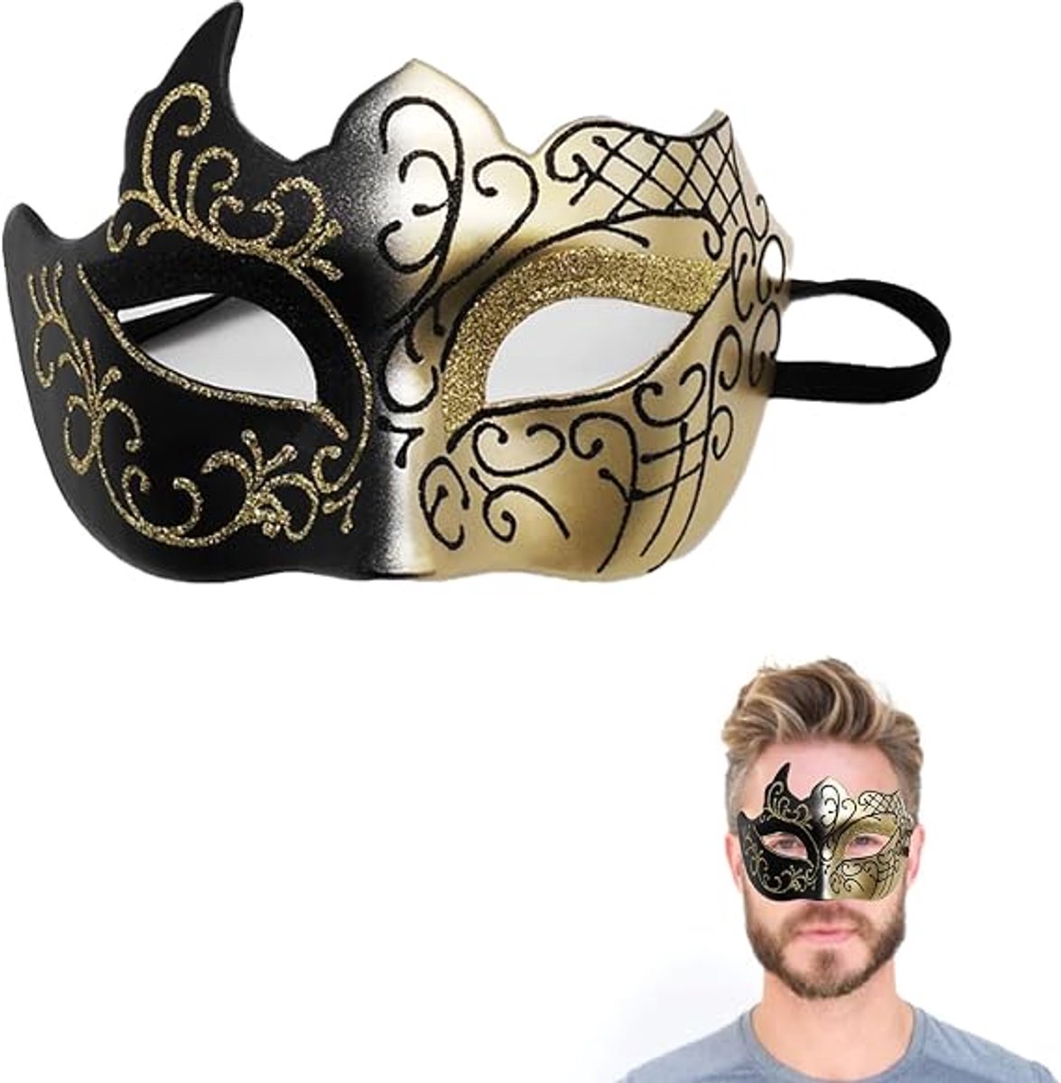 Carnaval- en Venetiaans masker, zwart en goud, voor Halloween, oudejaarsfeest en andere feestelijke verkleedkleding
