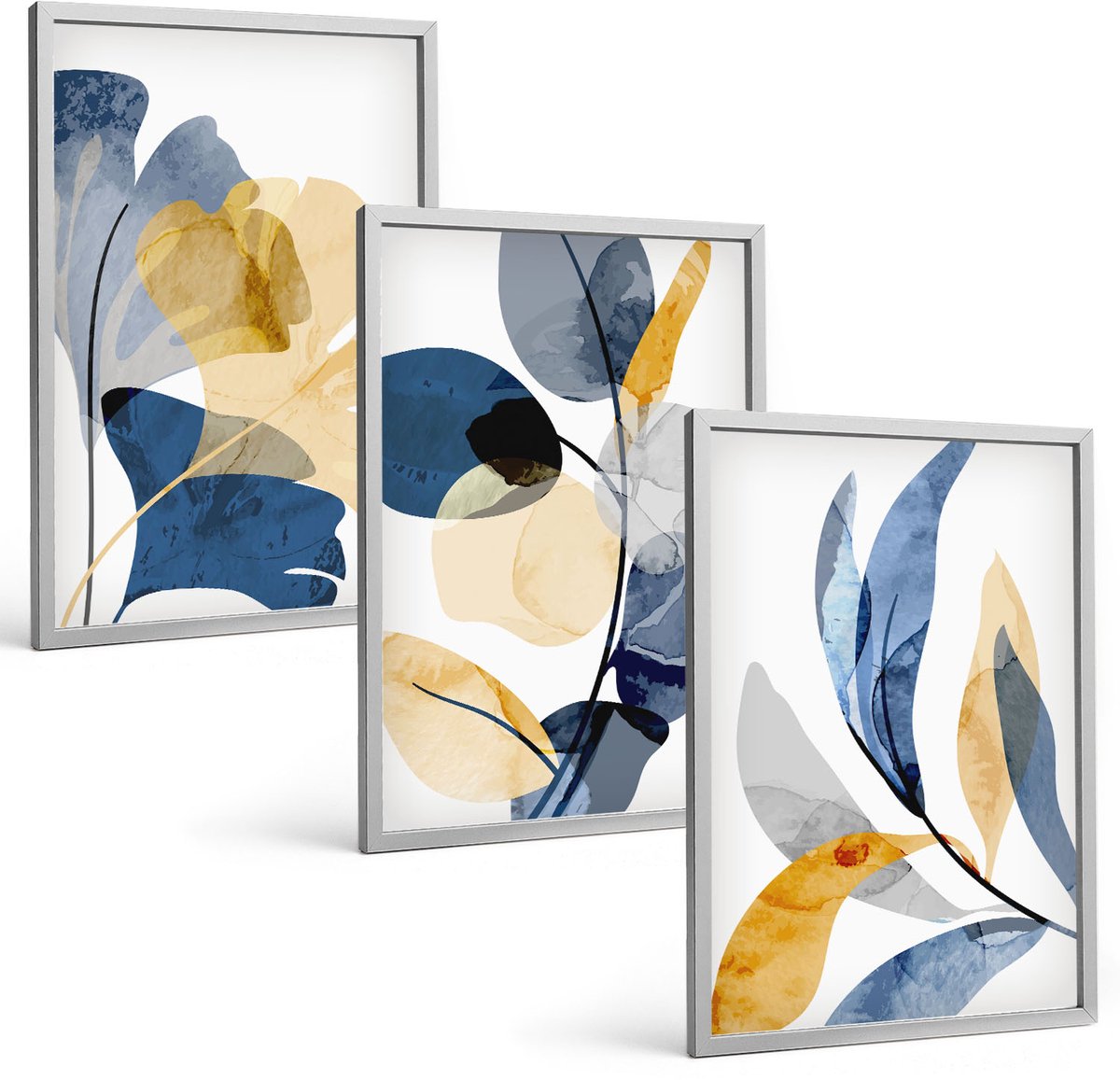 Coloray 3-Delige Schilderij Set - Plantenmotieven In Aquarelstijl - 40 x 60 cm - Muurdecoratie - Decoratieve Schilderijen - Wohnzimmer
