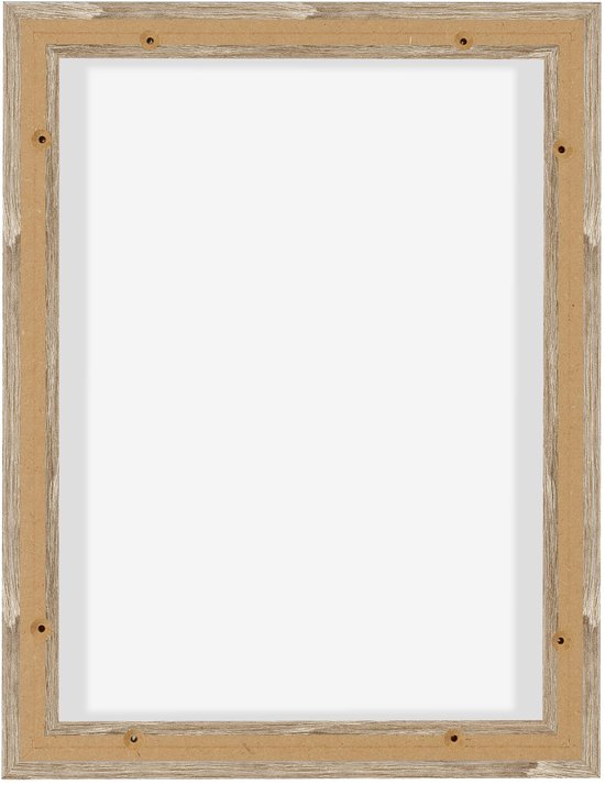 Achterkant van een lichtbruine, houten baklijst met bevestigingspunten.