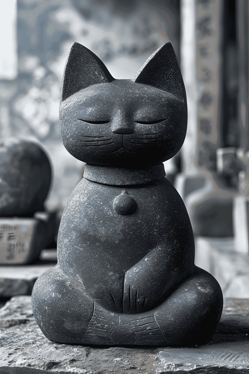 Katten Standbeeld Poster - Katten - Abstracte Kunst - Wanddecoratie - Kattenbeeldje - posters - formaat 30x40cm - XS2055MT