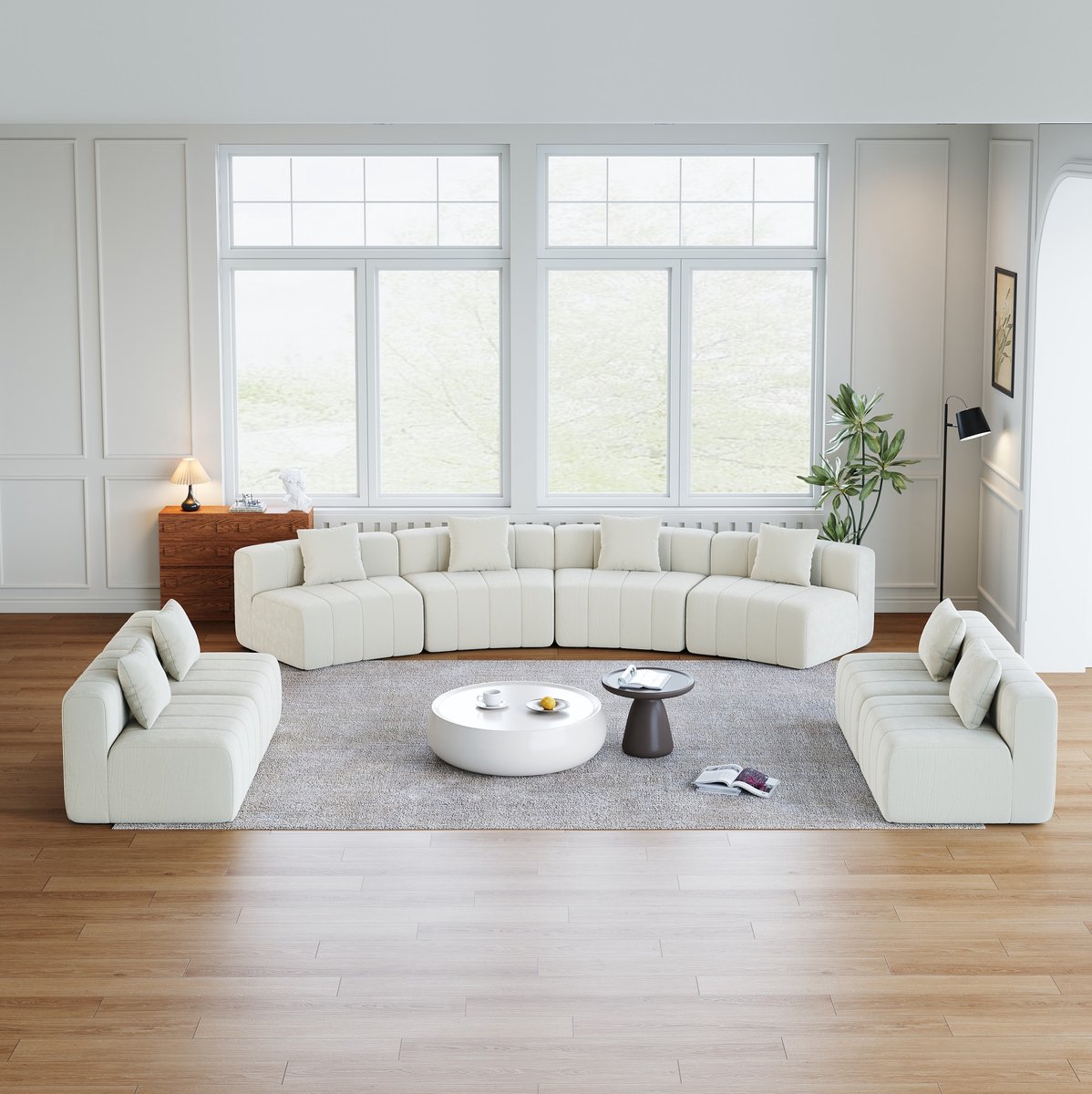 MIVRAY Modulaire Bankmodule 388 Cm Gebogen Halfrond Met 2 Kussens Zonder Montage Voor Woonkamer Chenille Beige