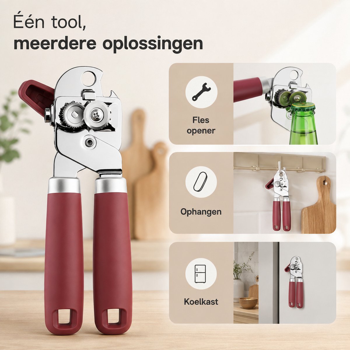 BOTC Blikopener - Met krachtige magneet - Veilig - Opent zonder scherpe randen - RVS - Silicone - Rood — cadeau in Cadeau-ideeën - foto 4