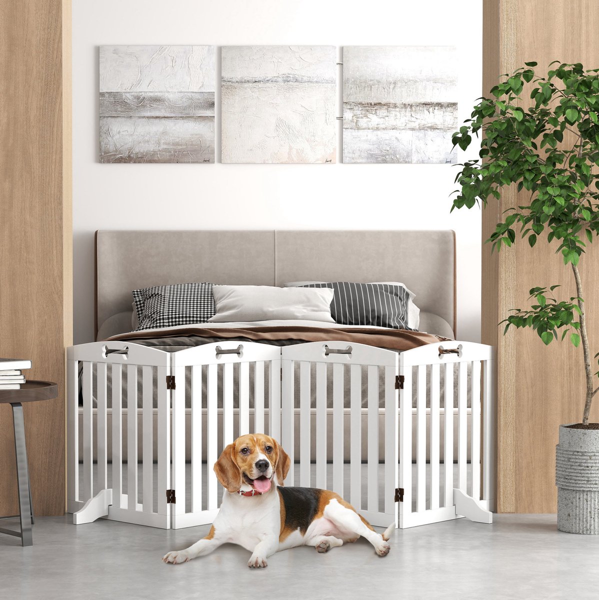 MODFU - Hondenhek - 4-Delig Opvouwbaar - Vrijstaand - Hout - Wit - 207,5 x 61 cm