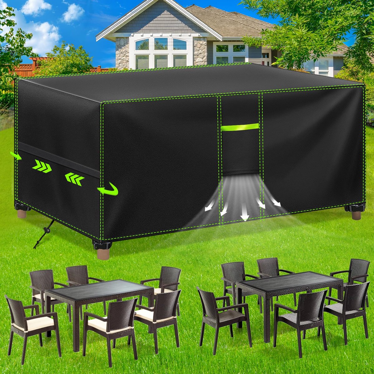 FORTRY Waterdichte Tuinmeubelhoes, Winterbestendige Beschermhoes voor Tuinmeubelen, 420D Oxford Zeil voor Tuintafels - ShopVlot