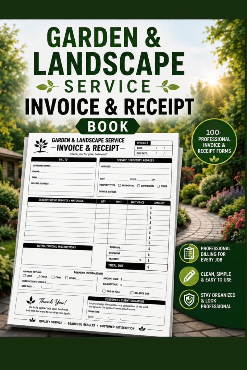 GARDEN & LANDSCAPE SERVICE INVOICE & RECEIPT BOOK: 100 Professional Carbonless-Style Billing duplicate Forms for Lawn - ShopVlot