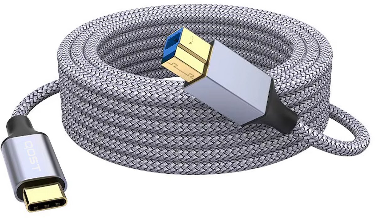 Qost - USB-C naar Printerkabel 3.0 - USB-B 3.0 naar USB-C - 0.5 Meter - Spacegrey