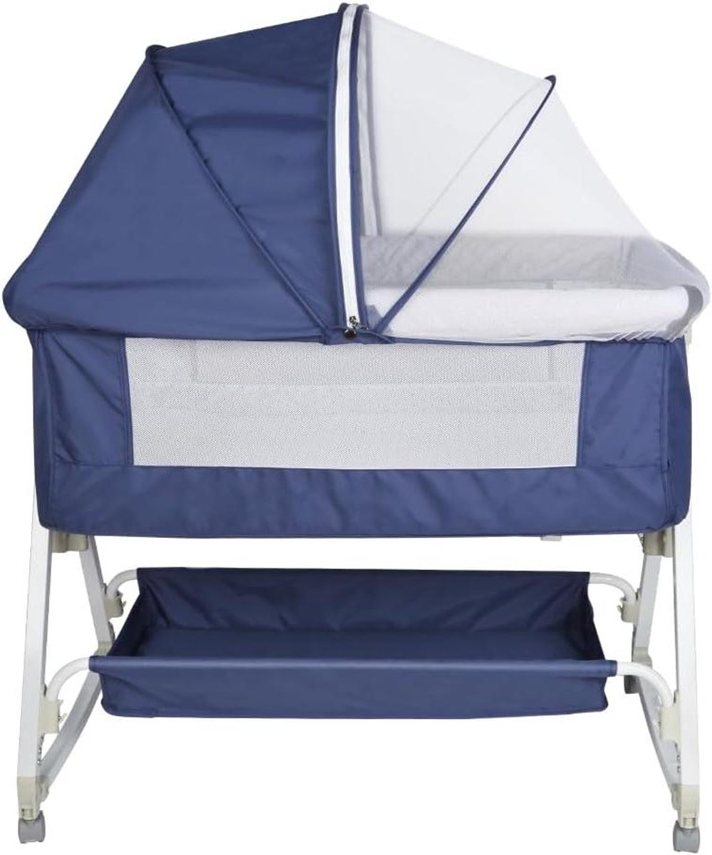 Baby bijzetbed - Aanschuifwieg reisbed - Naast ouder slapen - 6-voudig hoogte verstelbaar - 92x52 cm - Marineblauw
