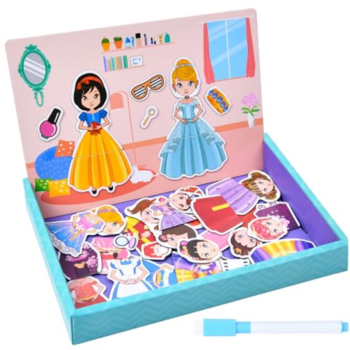 Magnetische aankleedpoppen, Princess magnetische aankleedspeelset, kunstenaar om aan te kleden, verkleed jezelf als prinses magnetisch puzzelspeelgoed, prinsessenaankleedspel, magneetspel