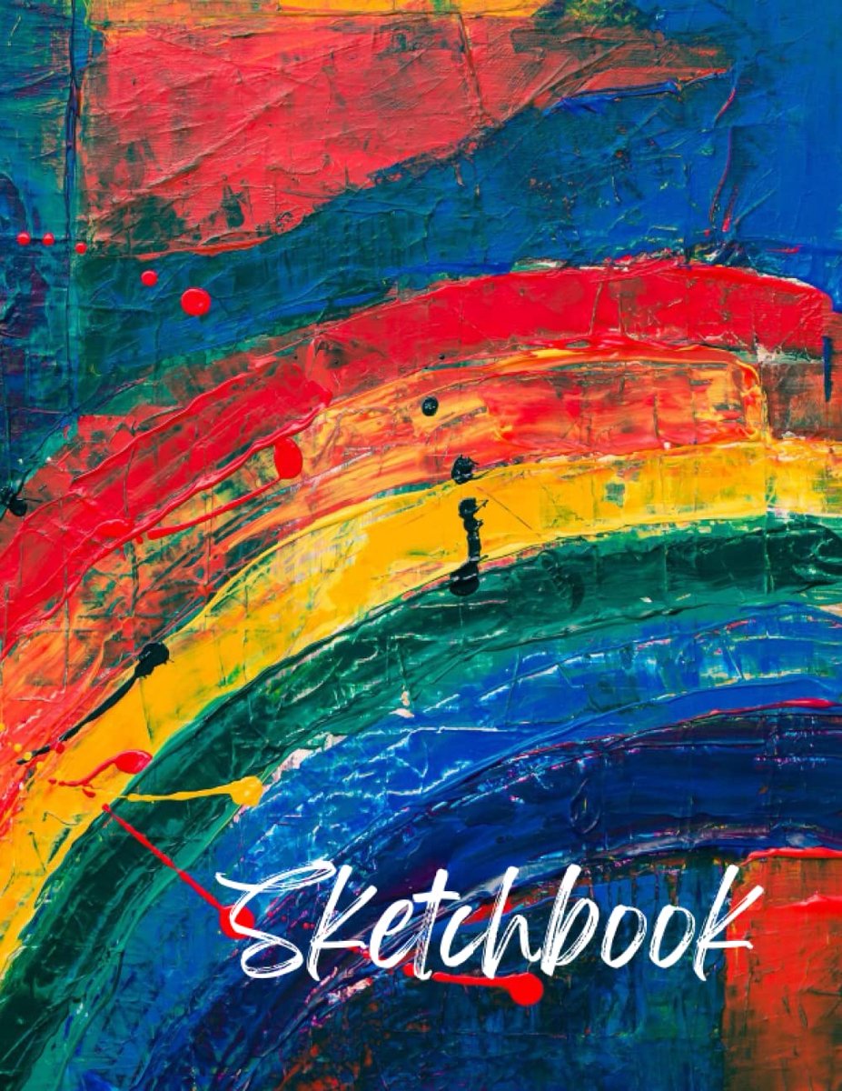 Sketchbook: 8.5"x11" Jumbo Sized Sketchbook - 500 Pages - Rounded Edge Page Border - Abstract Rainbow Paint Cover - ShopVlot